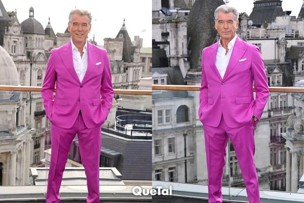 Pierce Brosnan da un giro brillante a su estilo con un traje fucsia